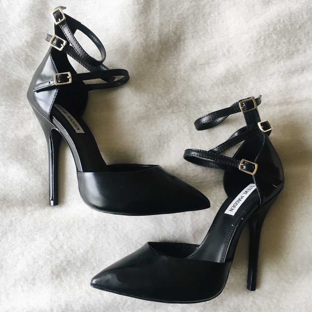 Steve Madden Black Leather Strappy Stilletos